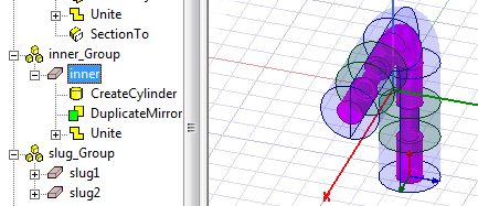 Modeler window, object selected, corresponding object highlighted in history tree.