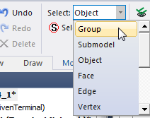 Select drop-down menu. Group option highlighted.