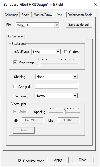 Attribute settings dialog. Plots tab.