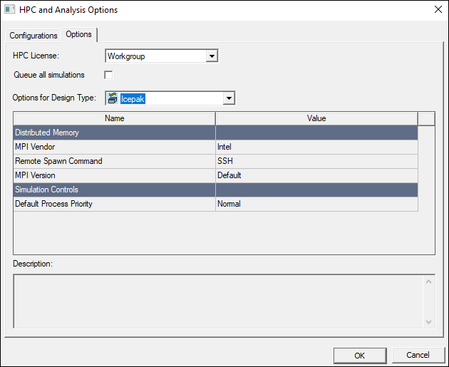 HPC Analysis Options window