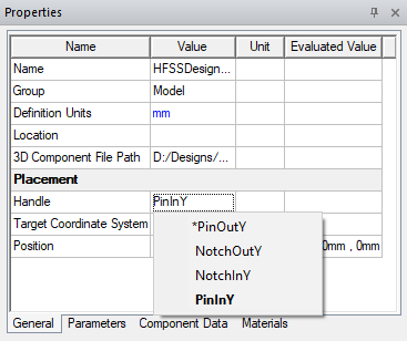 Properties Panel, Handle shortcut menu, default option is astricked.