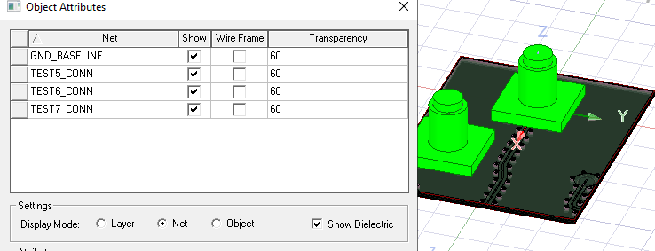 Object Attribute dialog. Net mode enabled.