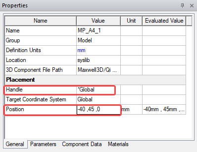 Properties window with Position and Handle highlighted