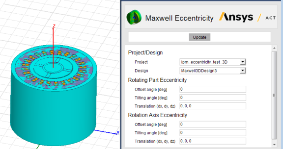 View of the Maxwell Eccentricity wizard for a 3D design