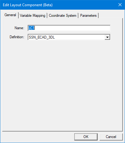 View of the Edit Layout Component window