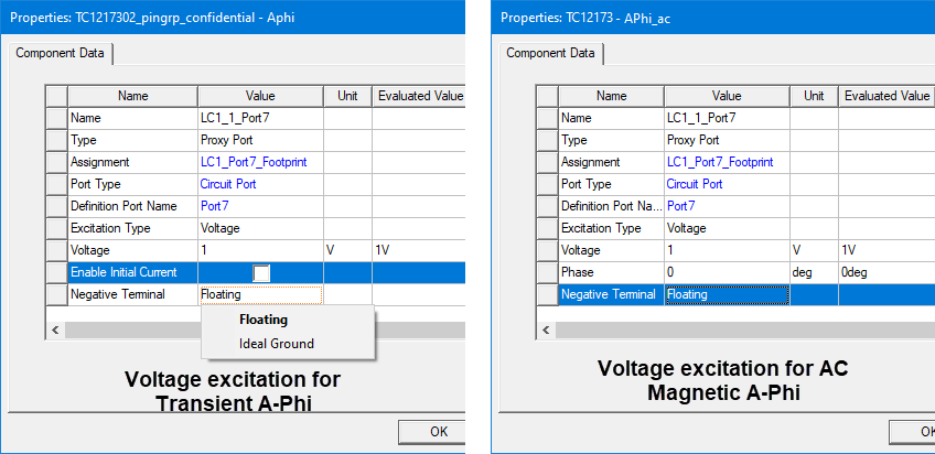 Properties window with Negative Terminal options highlighted