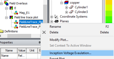 access to the Inception Voltage Evaluation functionality from the Project Manager tree