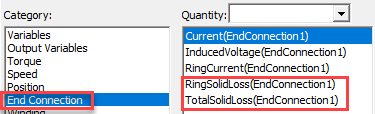  Report window with ring segments of an end connection combined as one object in the Quantity list