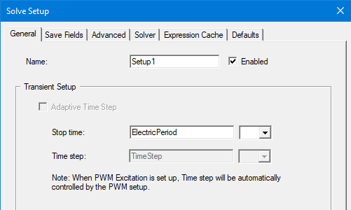 Solve Setup window with pwl periodic used in Time step