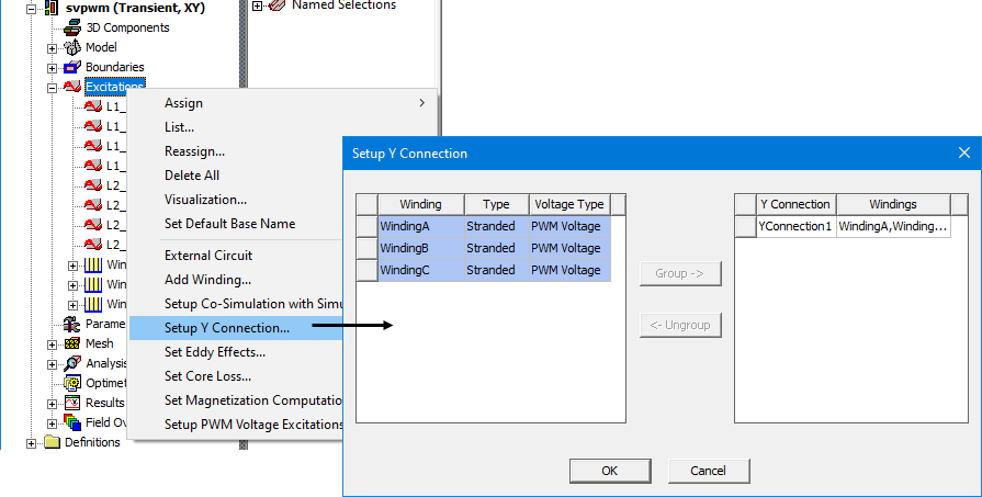 Accessing the Setup Y Connection dialog box from the Project Manager tree's Excitations entry