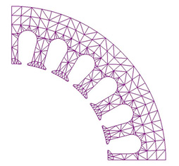 View of meshed model with teeth. All the teeth have an identical mesh