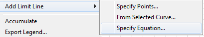 Shortcut menu. Add Limit Line expanded, Specify Equation... selected. Shortcut menu. Add Limit Line expanded, Specify Equation... selected.