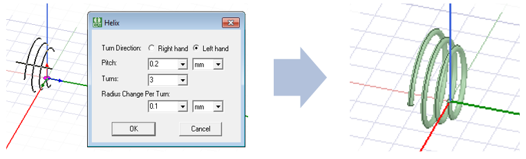 Helix dialog. Helix 3D model.