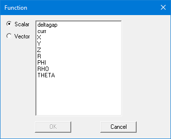Function dialog, Scalar option selected.