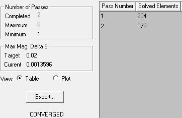 Number of passes groupbox. Solved Elements table.