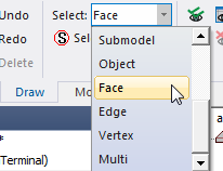 Select drop down menu expanded, Face option highlighted.