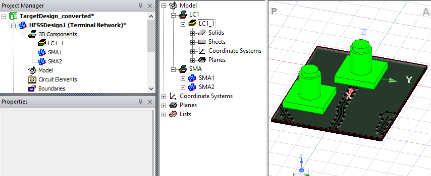 Project Manager panel. History Tree. Model viewer.