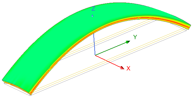 Equivalent stresses in the bimetallic strip when heated