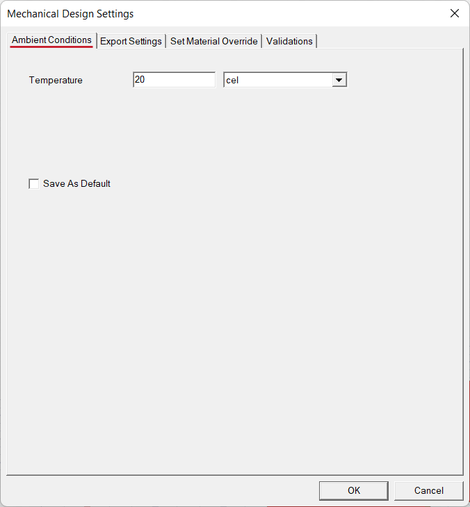 Design Settings for Mechanical