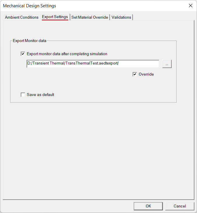 Design Settings for Mechanical