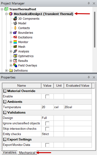 Design Settings for Mechanical