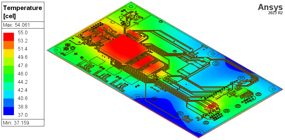 temperature overlay results for the printed circuit board example