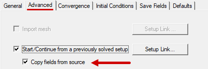 Transient setup options in the advanced tab of the thermal solve setup dialog box