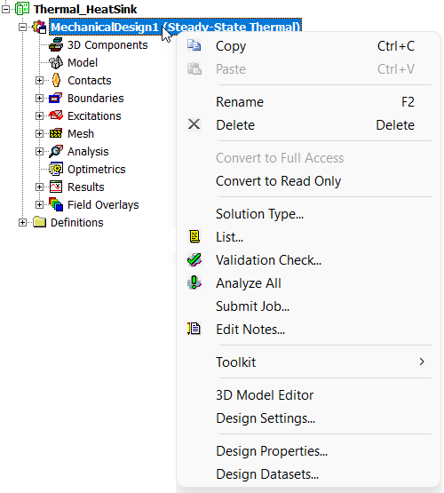 Example Shortcut Menu