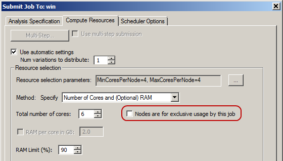 Submit Job To: win, Compute Resources tab.