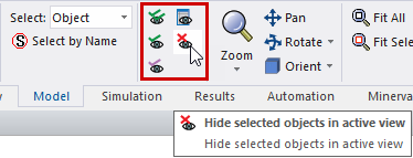 Hide Selected Ojects icon highlighted
