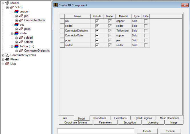 Create a 3D Component dialog. Model tab.
