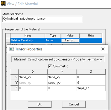 View/Edit Window. Tensor Propertied dialog box for Relative Permeability open. 