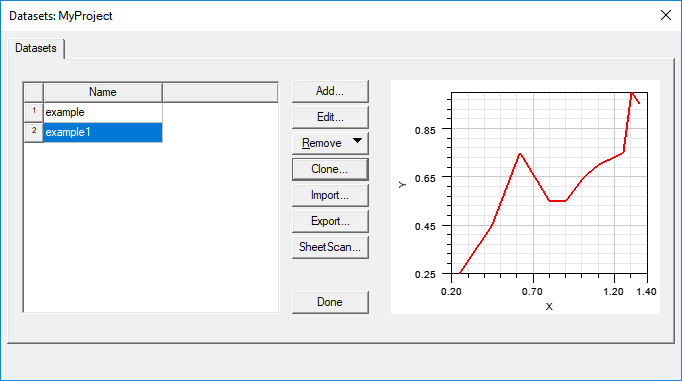 Dataset window with cloned dataset