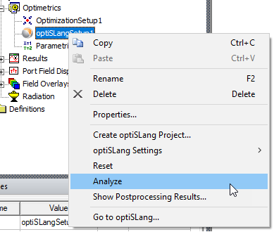 Shortcut menu, Analyze option highlighted.