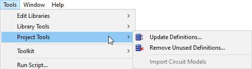 Tools menu, Project Tools optionb expanded
