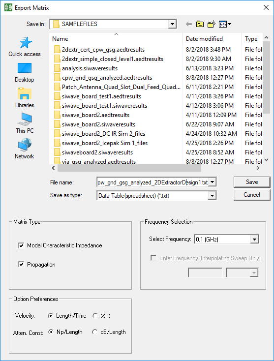 Export Matrix Window