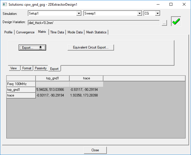 Solutions Window > Matrix > Export