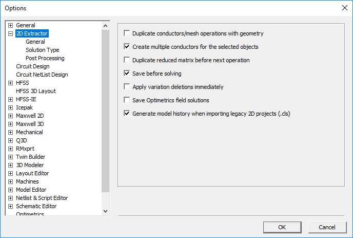 2D Extractor Options