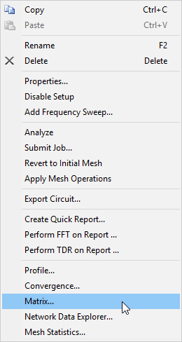 Analysis > Setup Right-Click Menu
