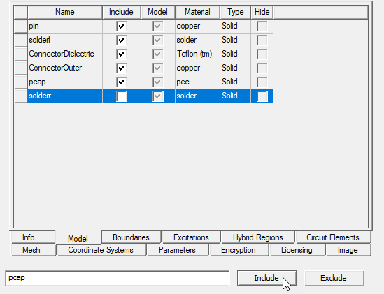 Create a 3D Component. Model tab, Include button selected.
