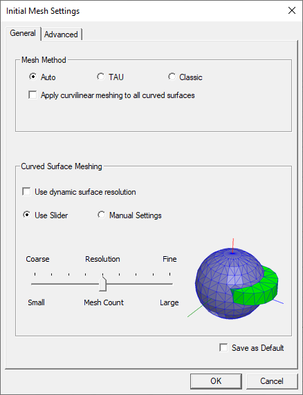 Initial Mesh Settings Window