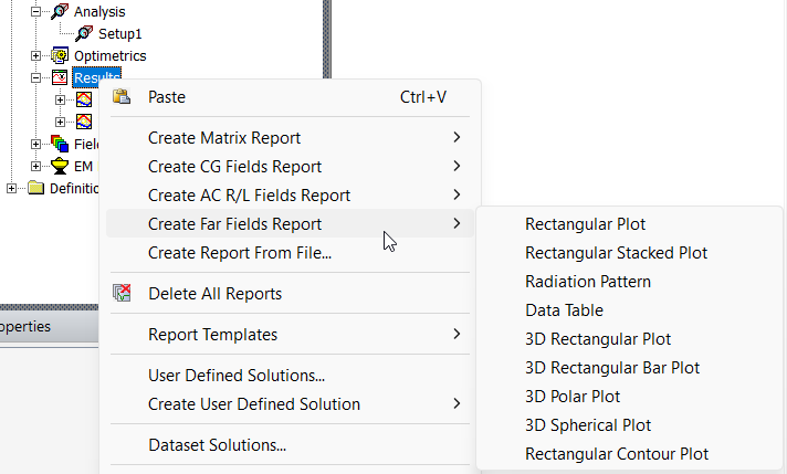 Create Far Fields Report Menu