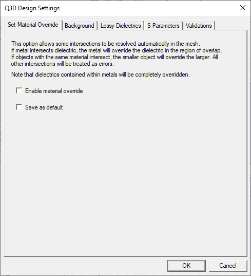 Design Settings - Set Material Override