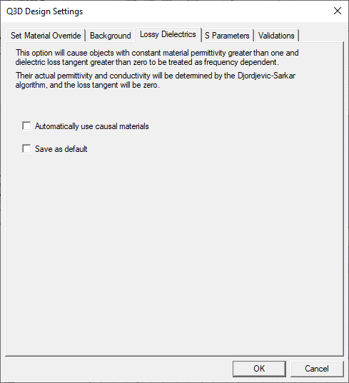 Design Settings - Lossy Dielectrics