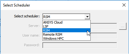 Select Scheduler dialog box. Select Scheduler drop-down menu open.