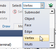 Select drop-down menu. Vertex option highlighted.