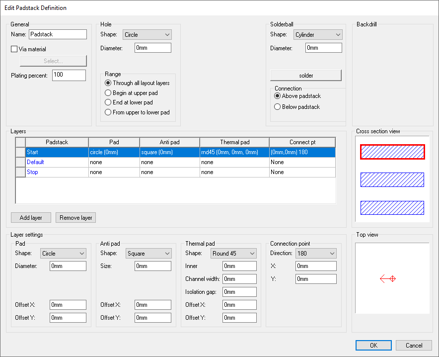 Edit Padstack Definition