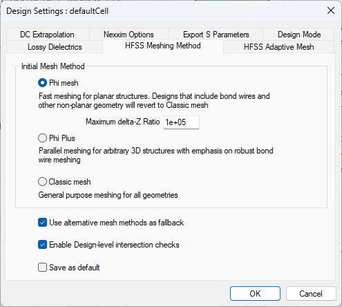 HFSS Meshing Method Settings
