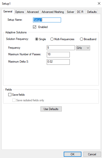 HFSS Advanced Setup - General Tab