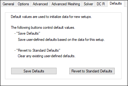 HFSS Advanced Settings - Defaults